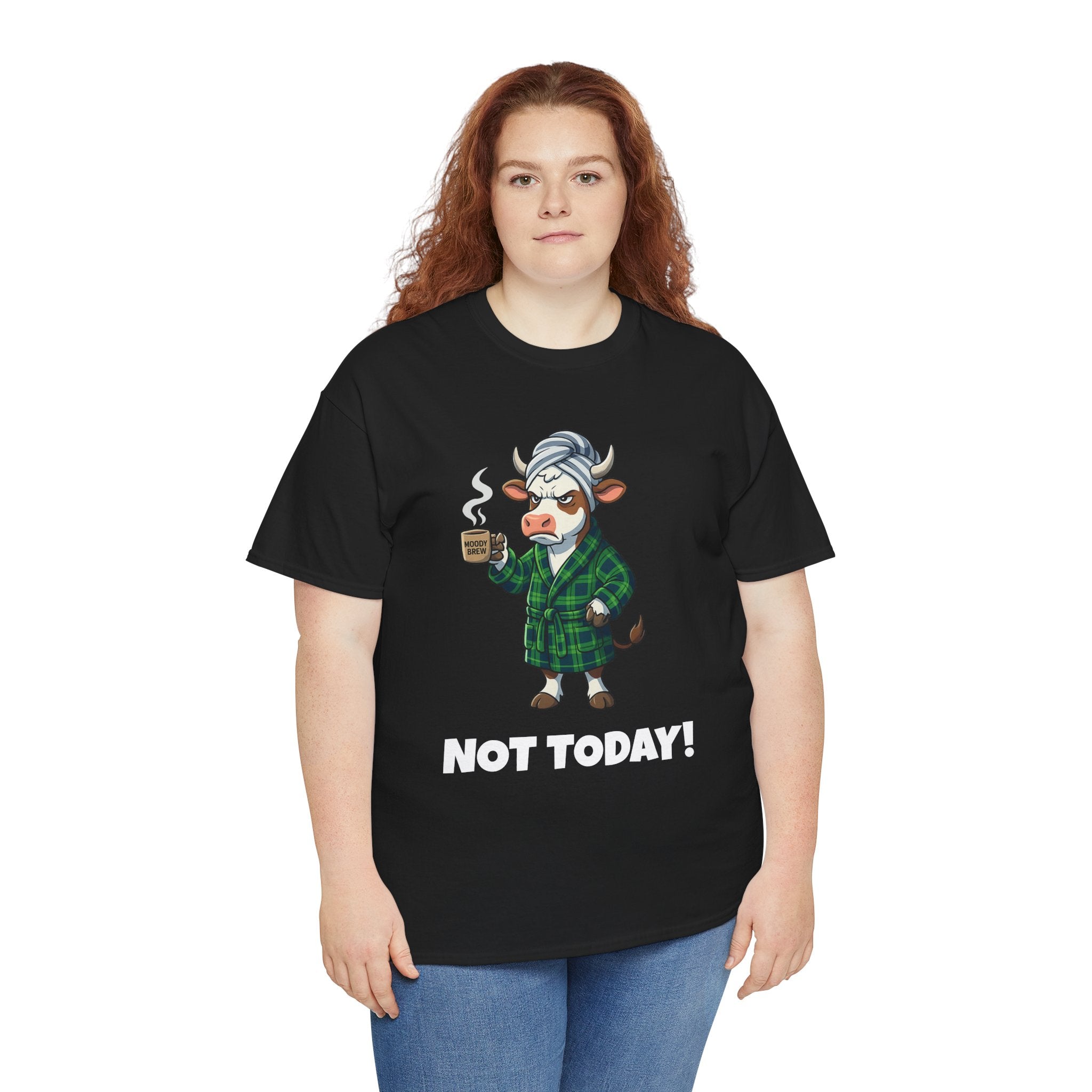 Not Today Cow Graphic Tee - Funny Coffee Robe Shirt