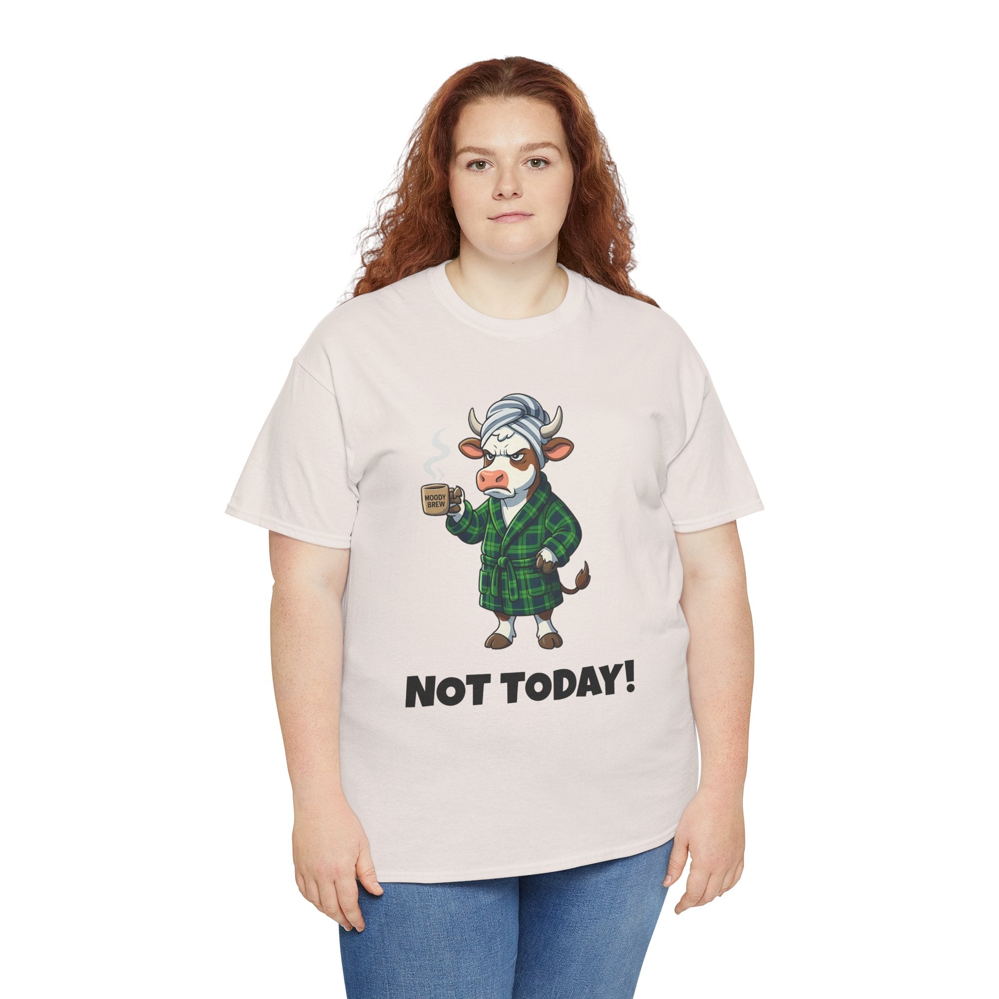 Not Today Cow Graphic Tee - Funny Coffee Robe Shirt